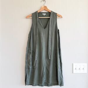 Splendid Tie Neck Sleeveless Mini Shift Dress Green XS